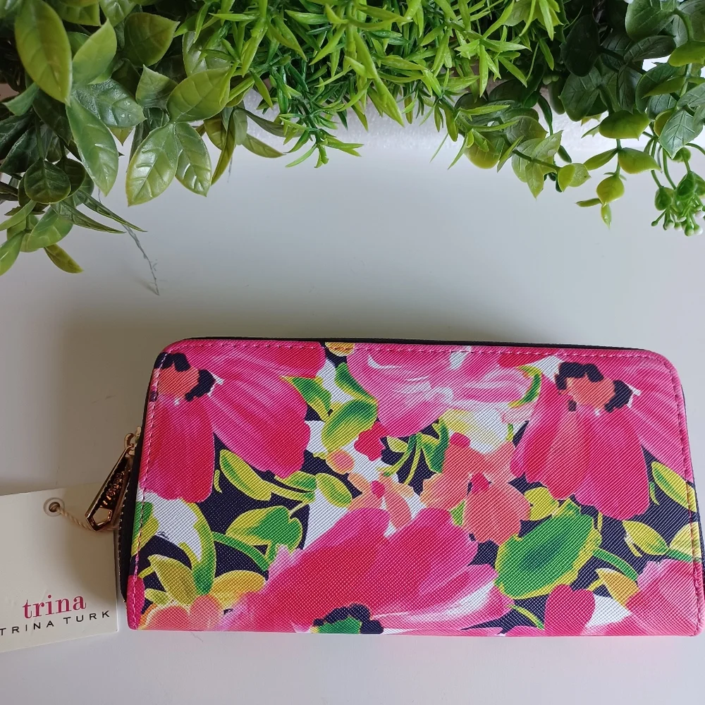 Trina Turk Pink FloraL Multi-Compartment Wallet